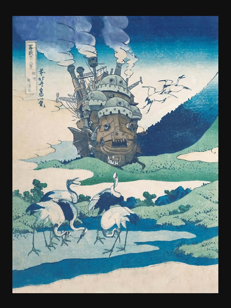 Howl_s castle and japanese woodblock mashup by CarmelaWinkler