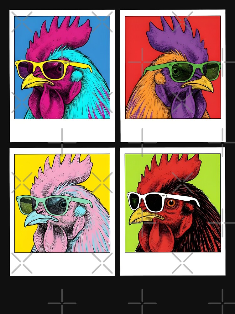 Cool Photobooth Rooster Sunglasses Retro Sketch Art by MTRBSK11