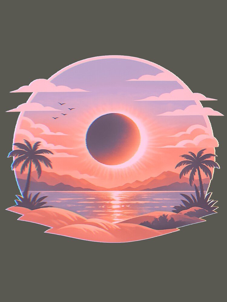 Sunset with eclipse, aesthetic design with soft colors by Moonshroomarts