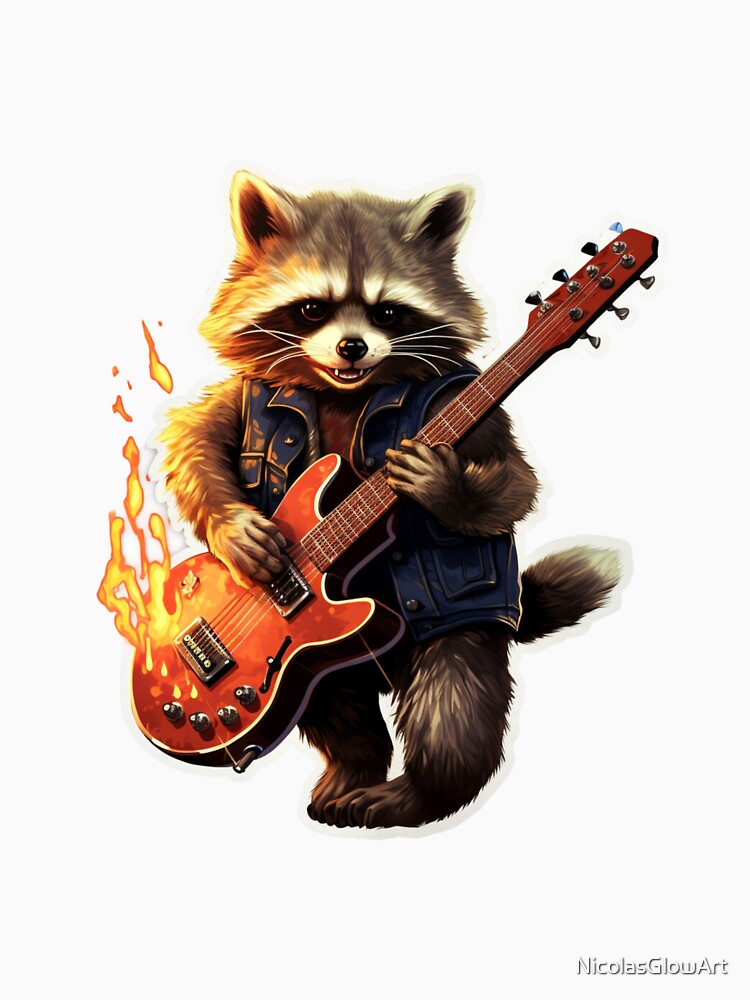 Rockman Raccoon | Classic T-Shirt by NicolasGlowArt