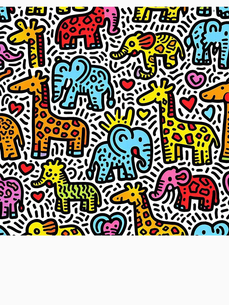Keith Harring inspired pattern with giraffes and elephants by Silbays