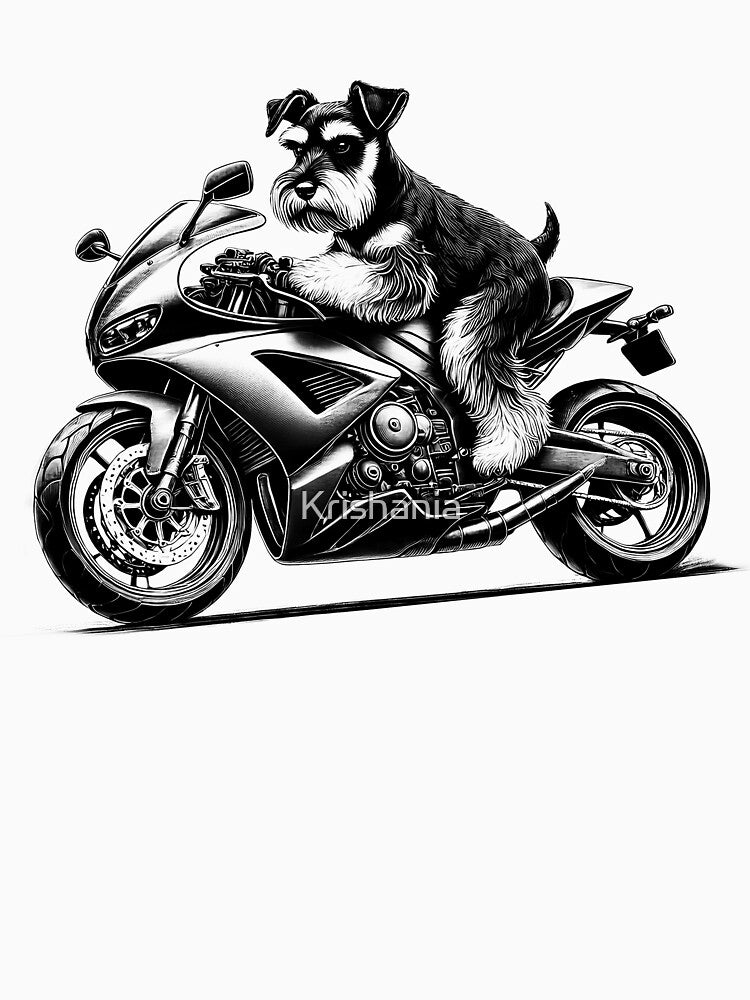 Cool Miniature Schnauzer Riding a Motorcycle Biker Dog Lover by Kimberley King Art King Art
