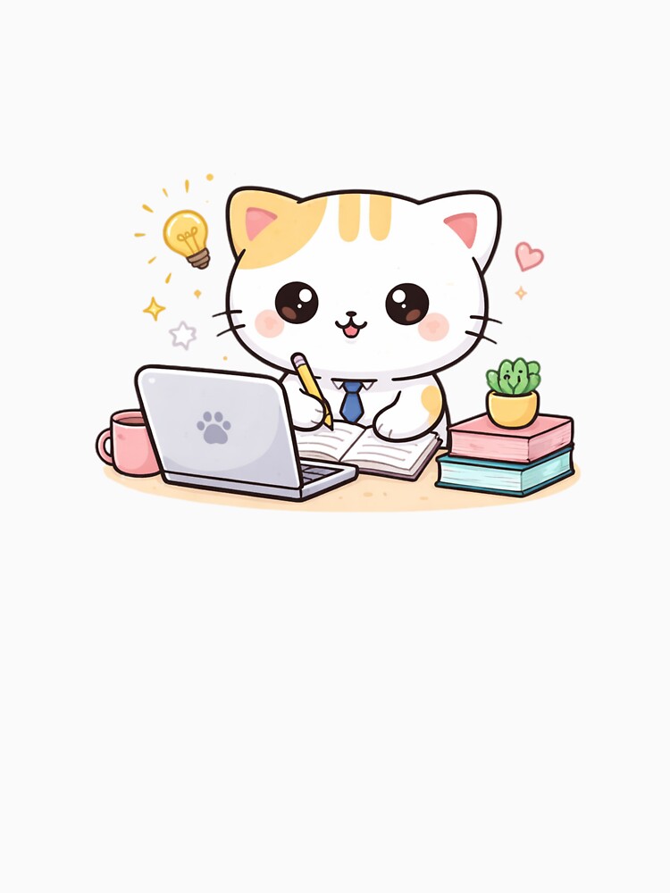 Working Cat Sticker – Cute Kawaii Cat Aesthetic by TinyEmotionCo