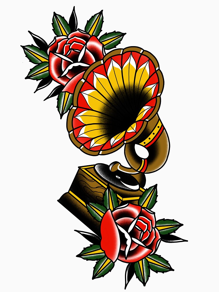 Traditional Old School Gramophone Tattoo by stephenjshaw