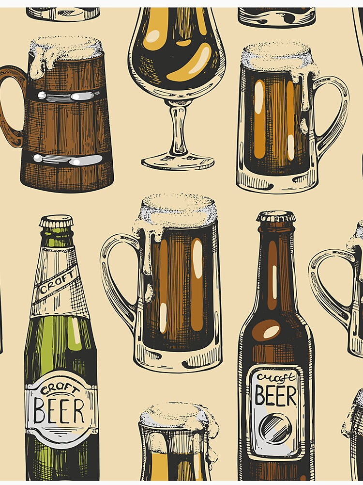 Seamless pattern with color beer icons. Hand drawn elements by Huynhdesign