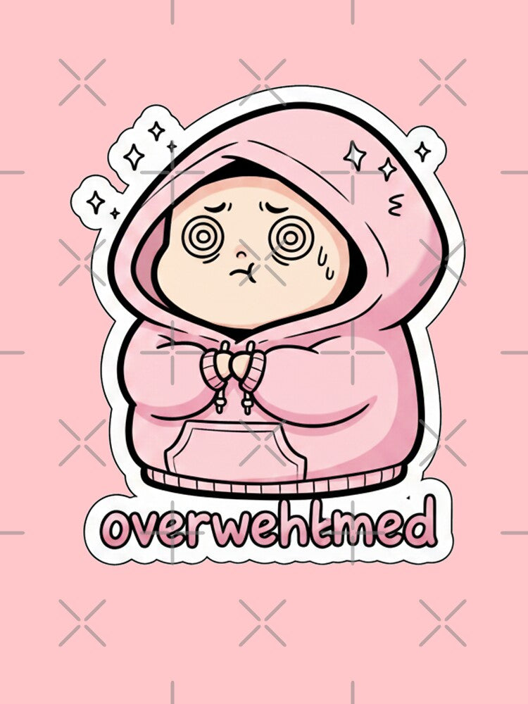 Cute Overwhelmed Chibi Sticker - Pastel Pink Hoodie Aesthetic by Allanfeatures