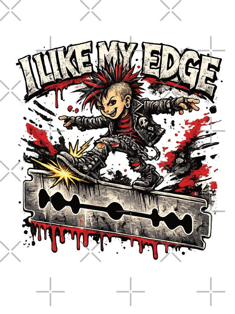 I Like My Edge – Punk Rock Razor Blade Cartoon T-Shirt by 486DesignCo