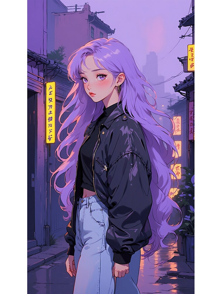Anime Girl with Purple Hair | Asian City Street by natalielaf