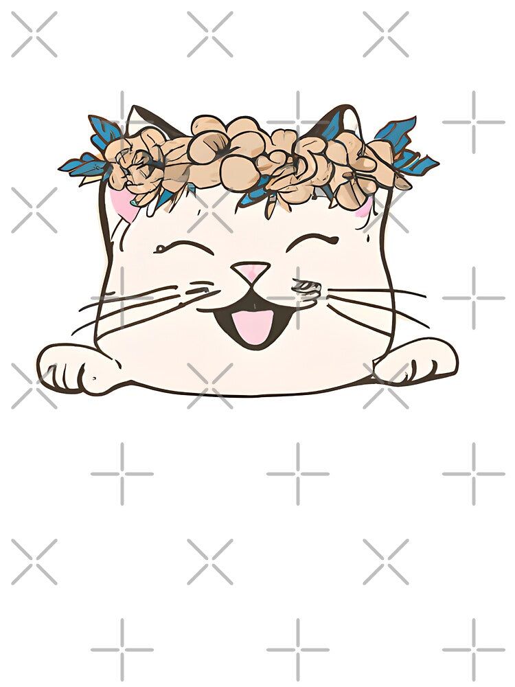 Cute Cat Meow Smile with crown floral vintage by BOHOVIN