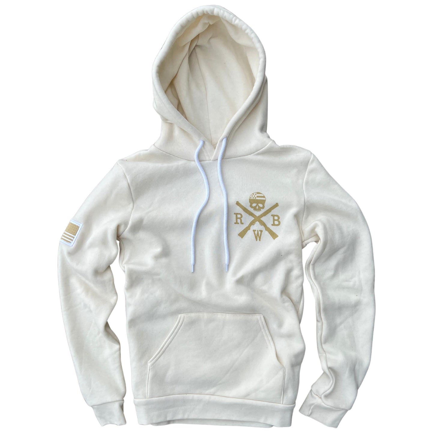 Women's American Flag Patch Pullover Hooded Sweatshirt (Natural)