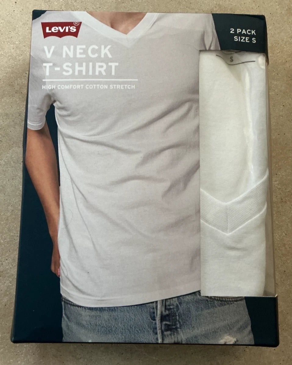 Levi's Mens T-Shirt V Neck 2 Pack Cotton Stretch Red Tab S or XL BNWT White