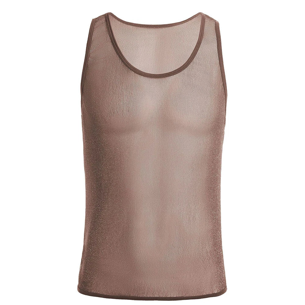 Mens Solid Sleeveless String Mesh Vest Fish Net Fitted String Vest Tunic Tank