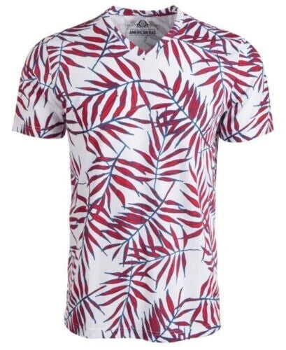 American Rag Cie Men Size Medium V-Neck T-Shirt White Red Cotton Blend Tee