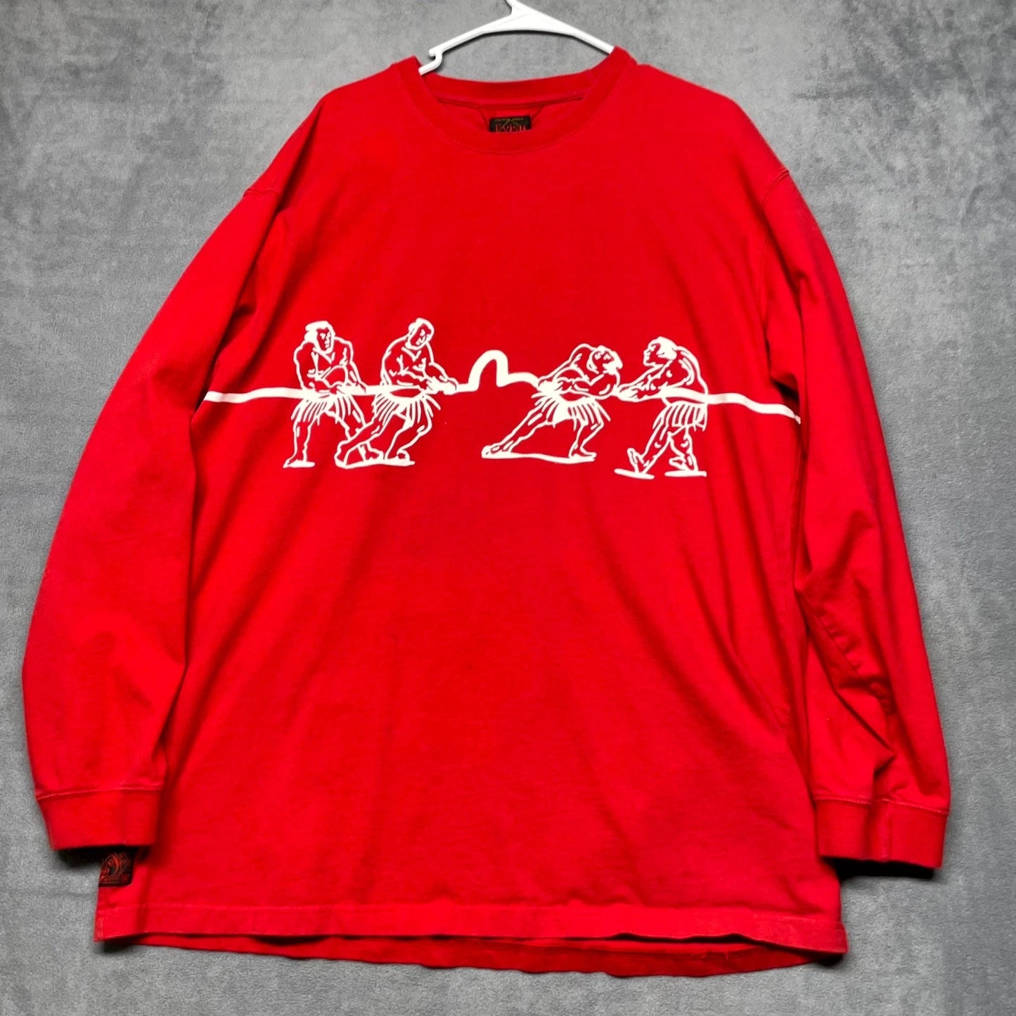 Evisu Ranch Y2k Shirt Mens Red Graphic Print Tug of War Everyday Wear Outdoor