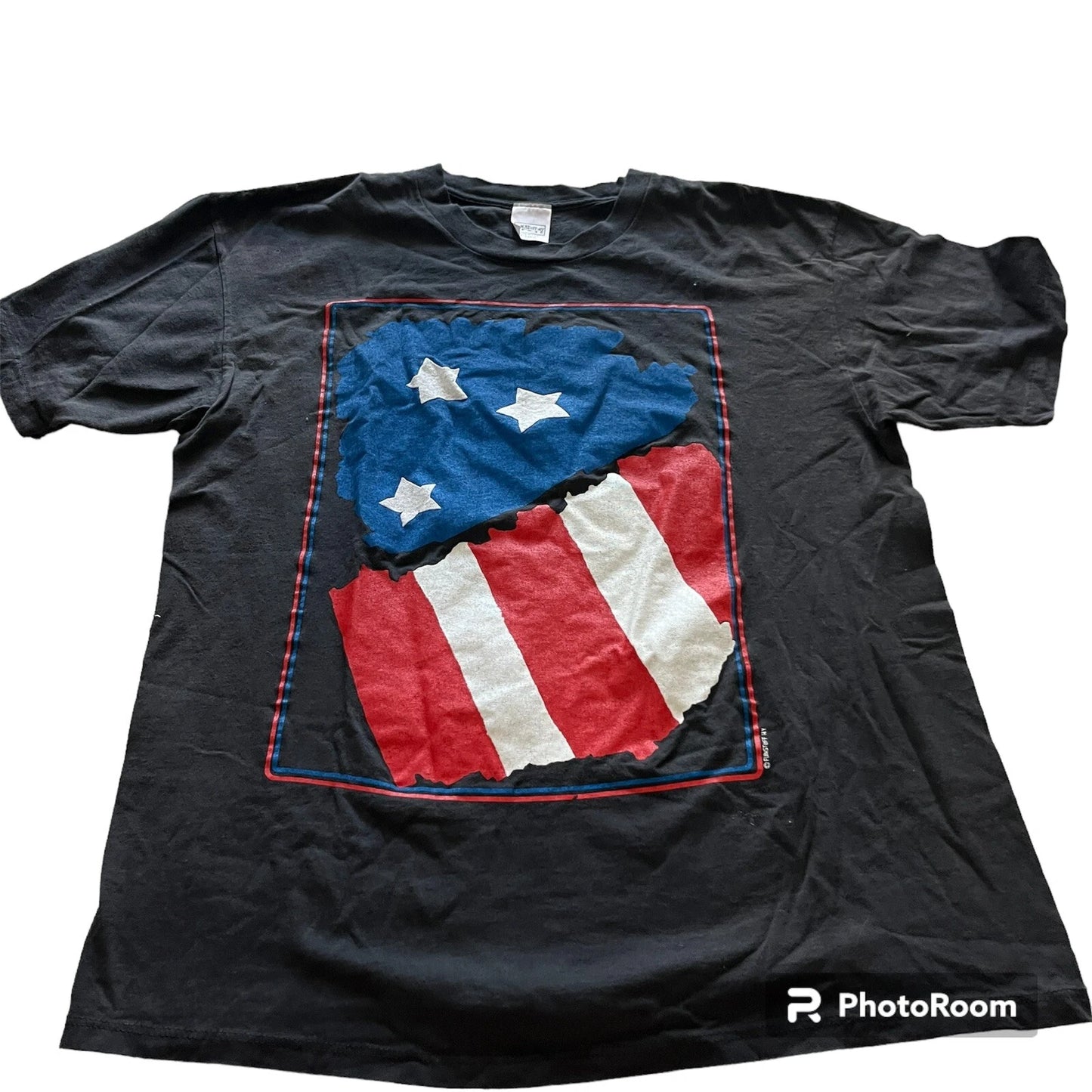 Fun stuff NY Tag Black T Shirt American Flag Creative Size XL