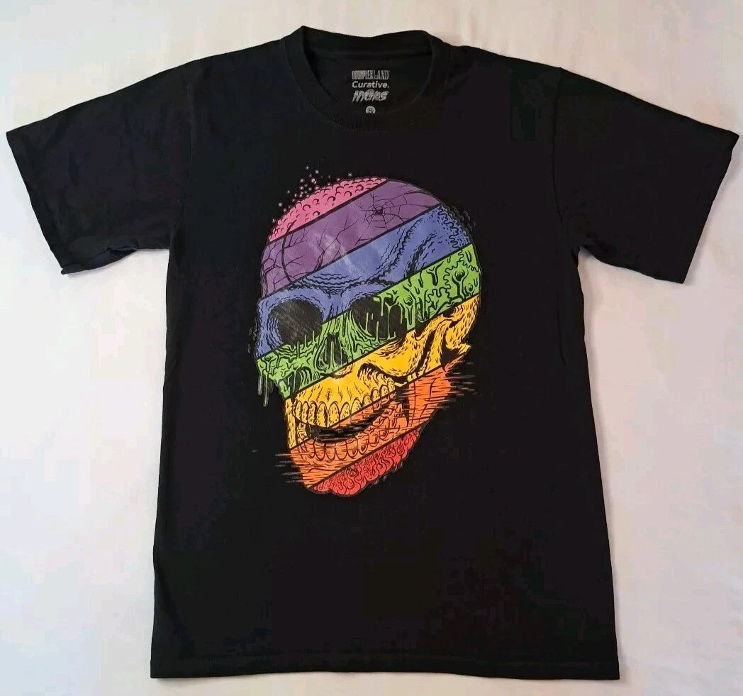 Complexland Creative Men's Cotton Crew T-Shirt Black w/Rainbow skull Size Small