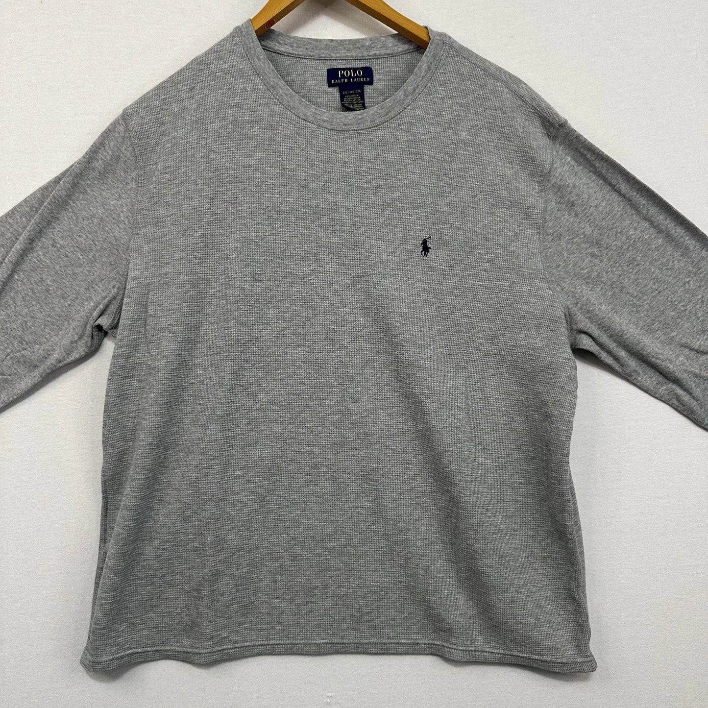 Polo Ralph Lauren Mens Waffle Knit Thermal Shirt 2XL Heather Gray Logo Pullover