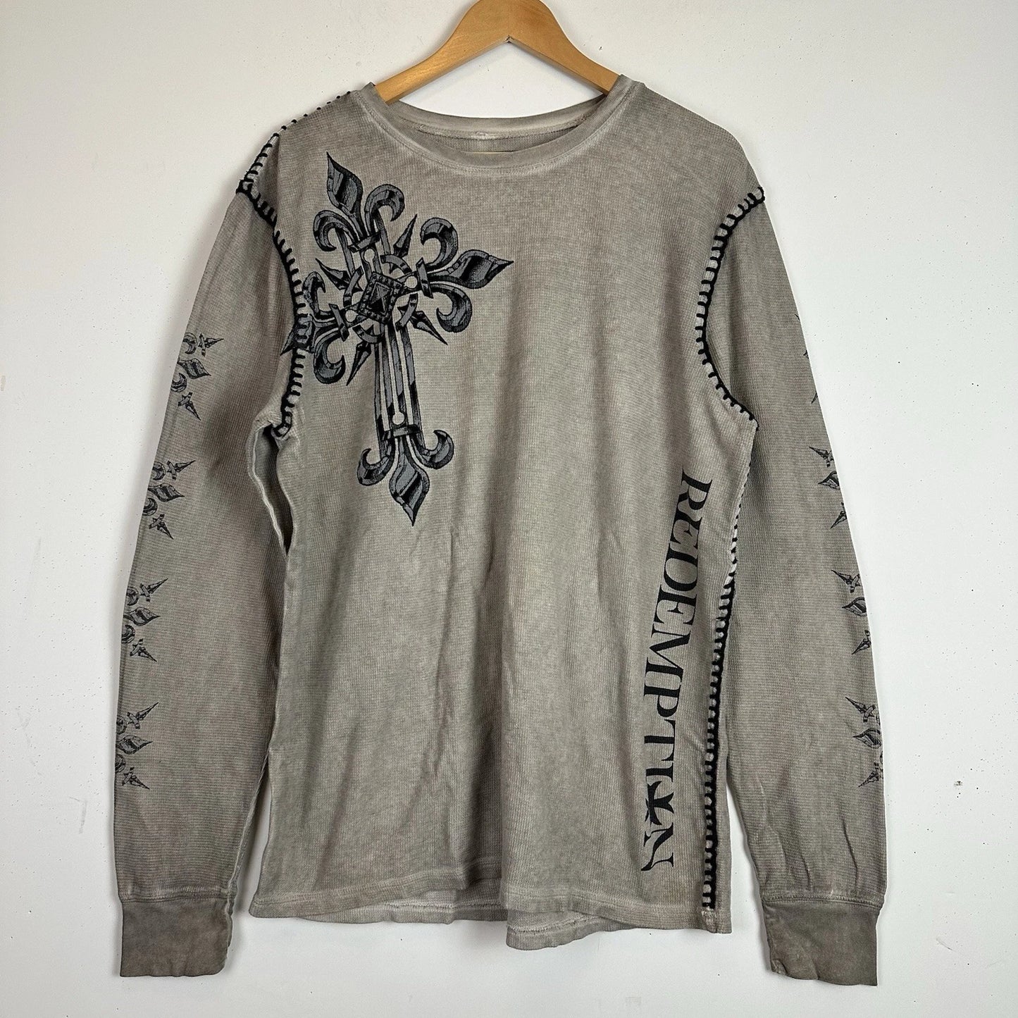 Raw State Premium Thermal Shirt Redemption Y2K Cross Wings Cyber Grunge Goth XL