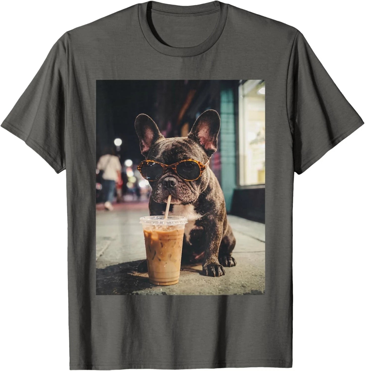 French Bulldog Drinking Iced Coffee Funny Animal T-Shirt