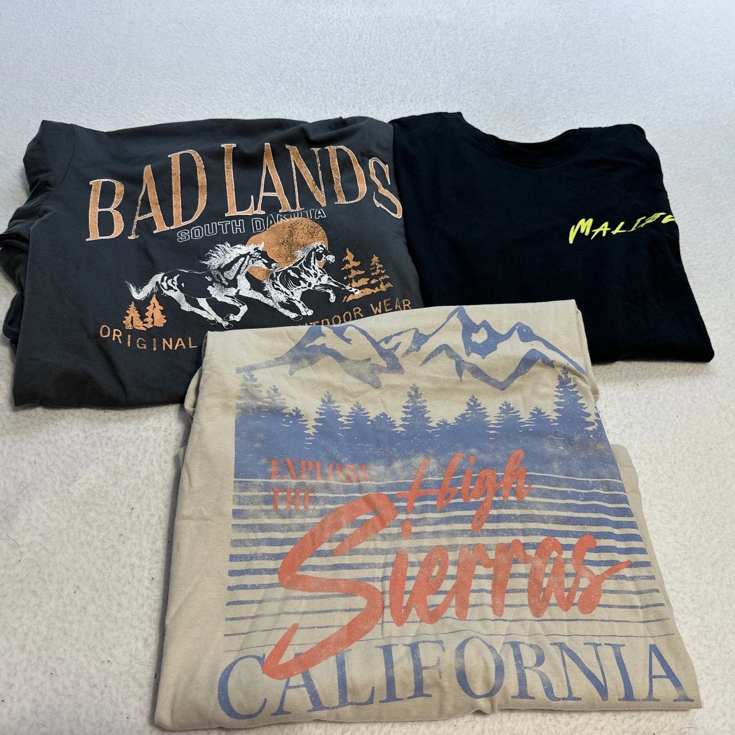 Set Of 3 Long Sleeve Tshirt Size Medium Badlands SD, High Sierras, Malibu NEW