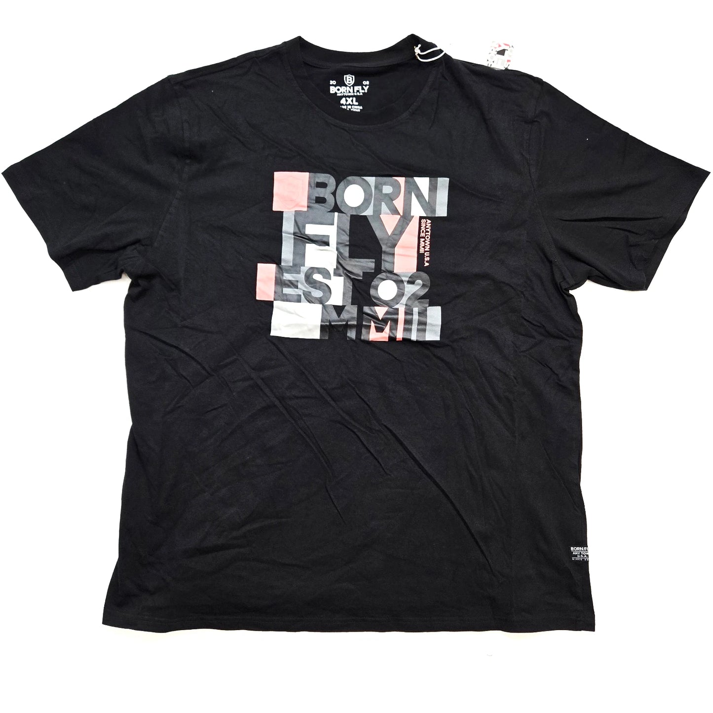 Born Fly Men's Big & Tall T-Shirt Black Salmon Gray Design Graphic 4XL & 5XL