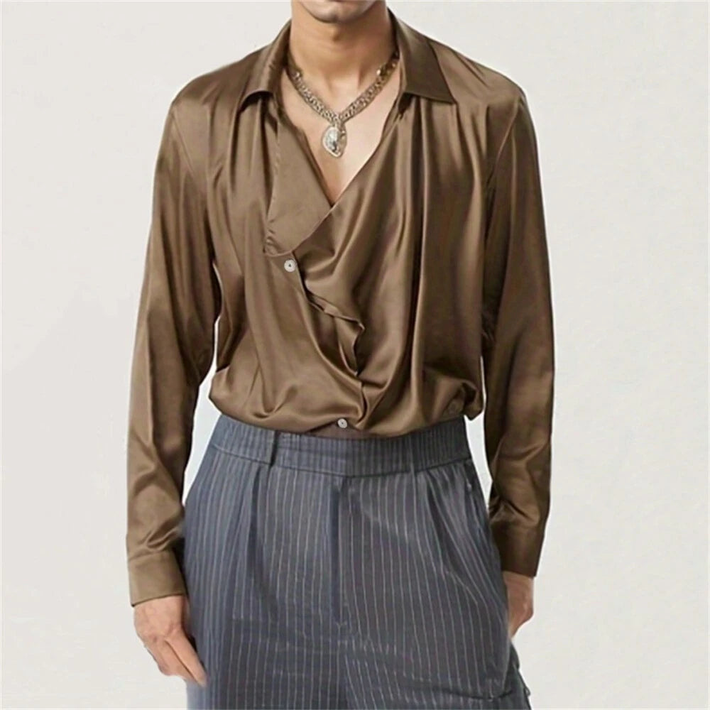 French Men Lightweight Shirt Casual Slim Shirts Short Sleeve Button Down Blouse