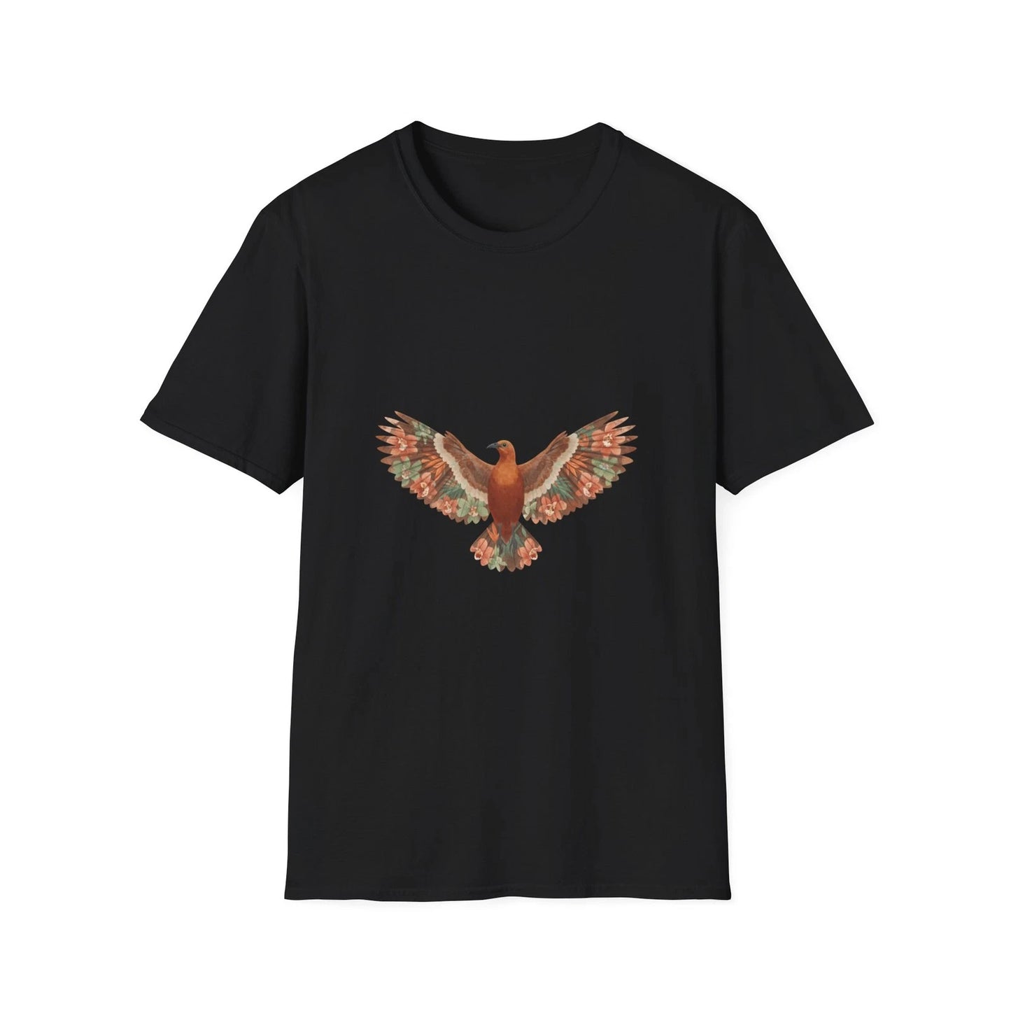 Bird Floral Watercolor Nature Boho Black T-Shirt Aesthetic Print Tee