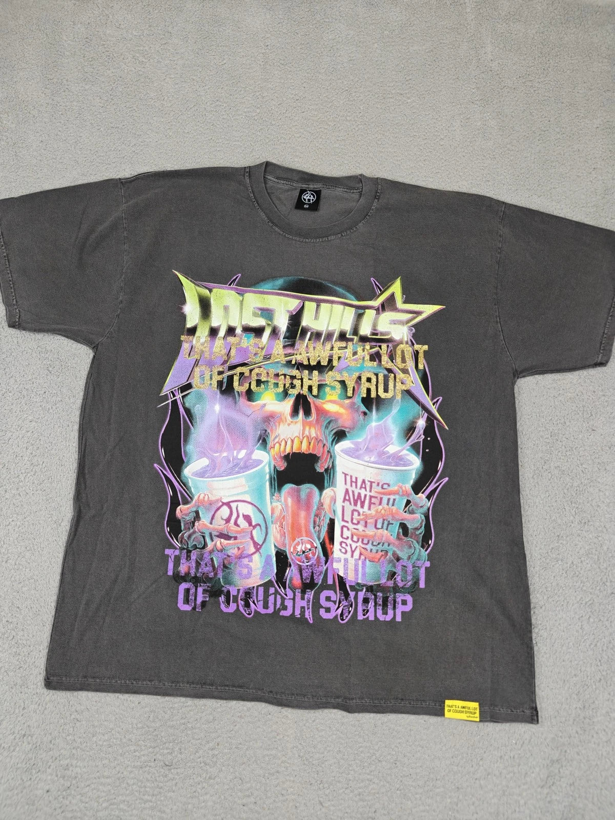 Awful Lot Of Cough Syrup x Lost Hills Shirt Mens 2XL Washed Black Heavyweight