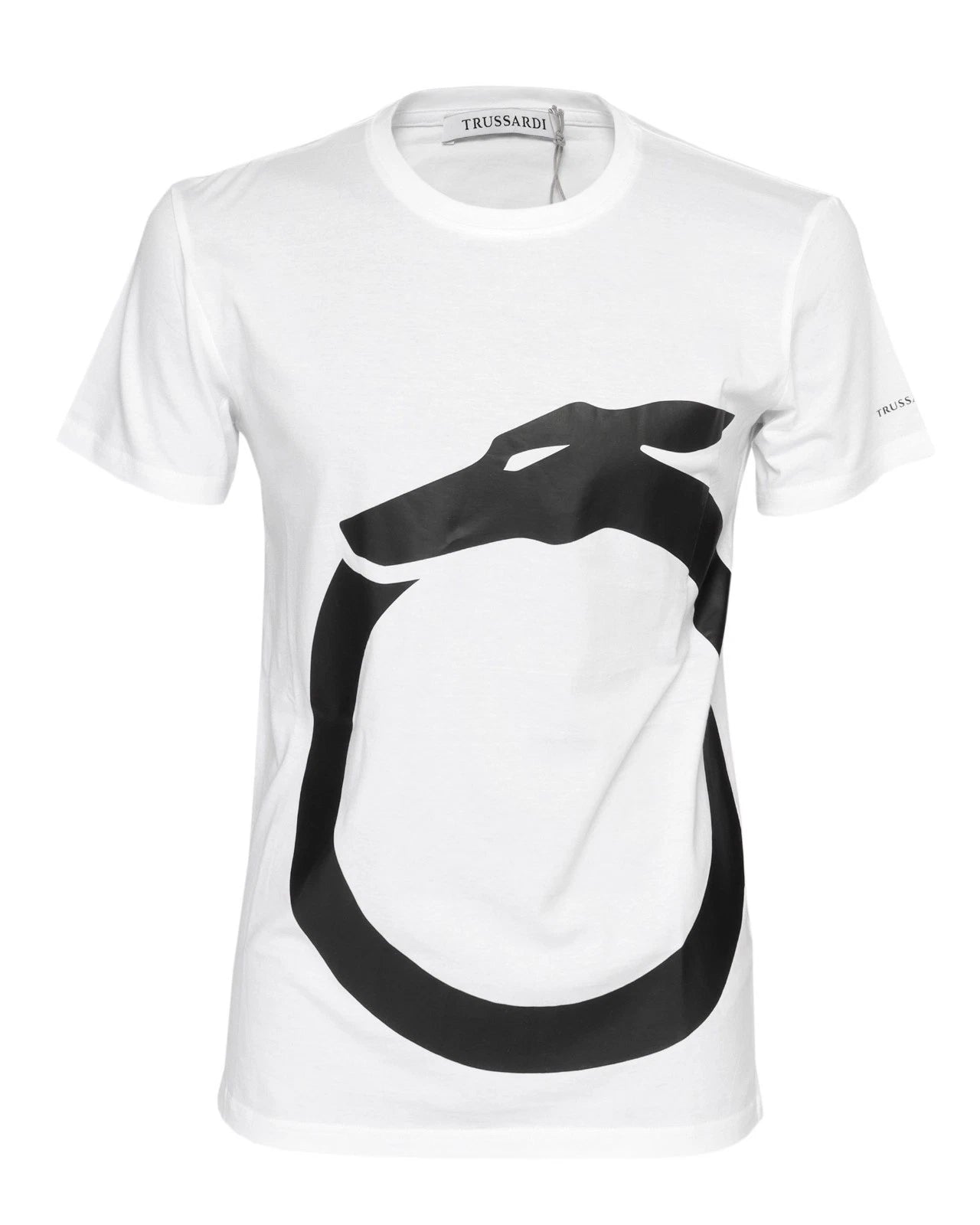NWT TRUSSARDI Milano T-SHIRT crewneck cotton white black luxury Italy XL