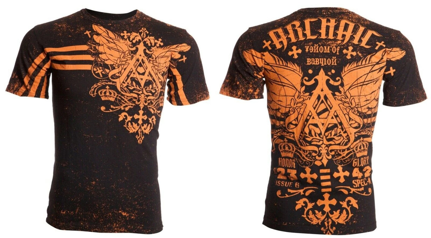 ARCHAIC by AFFLICTION Men T-shirt Vanish Black Orange Regular Fit M-XL NWT