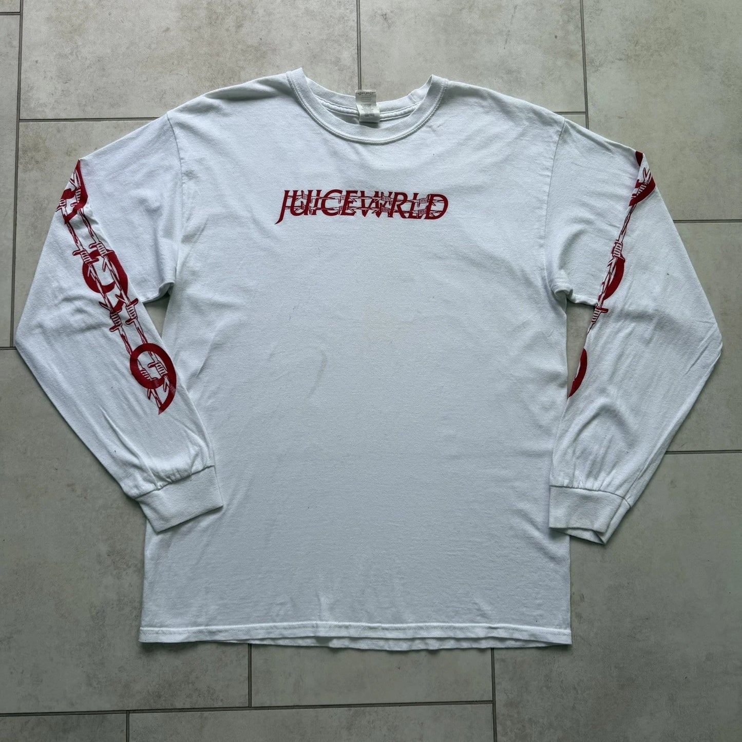Men’s White Y2K Juice Wrld 999 Long Sleeve T Shirt Size Large