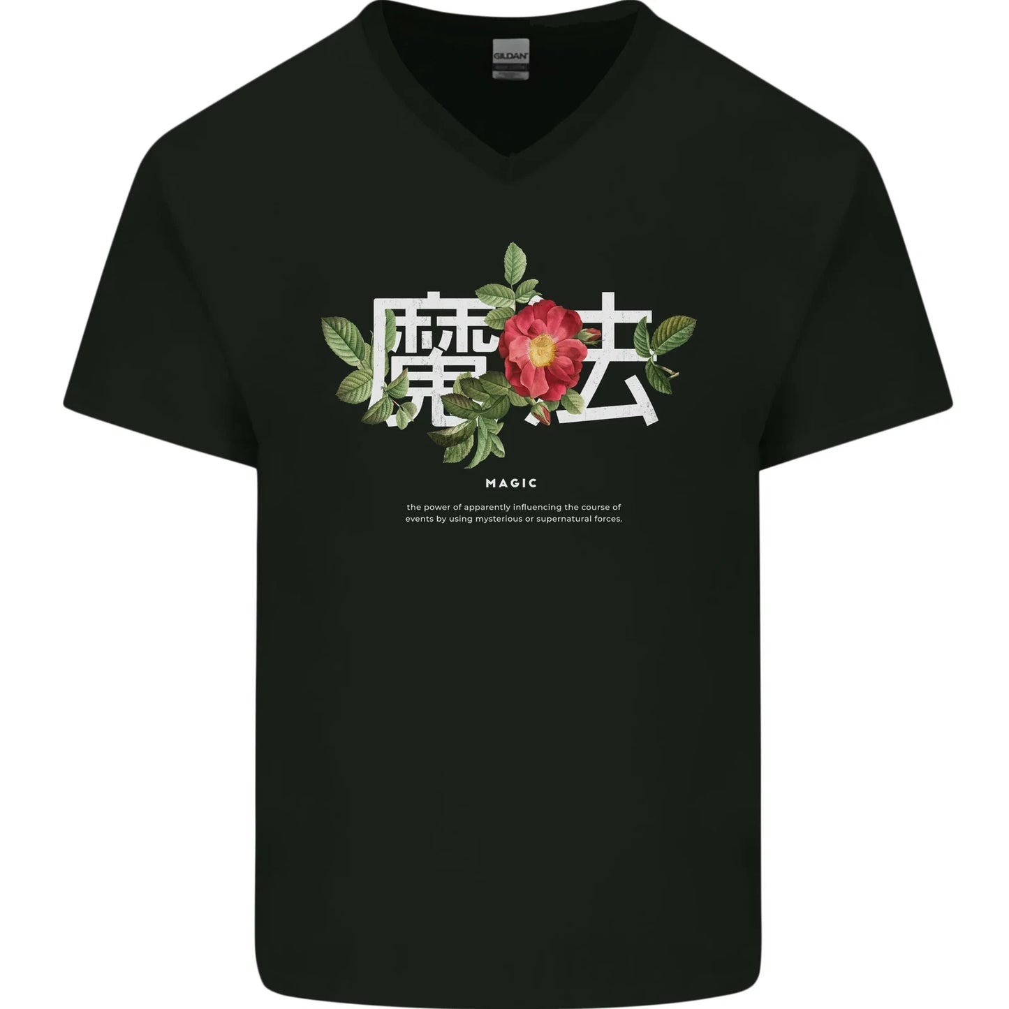 Japanese Flowers Quote Japan Magic Mens V-Neck Cotton T-Shirt