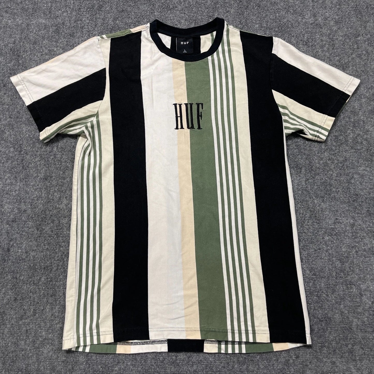 HUF Worldwide T Shirt Mens Large Multicolor Striped Cotton Casual Everyday Tee