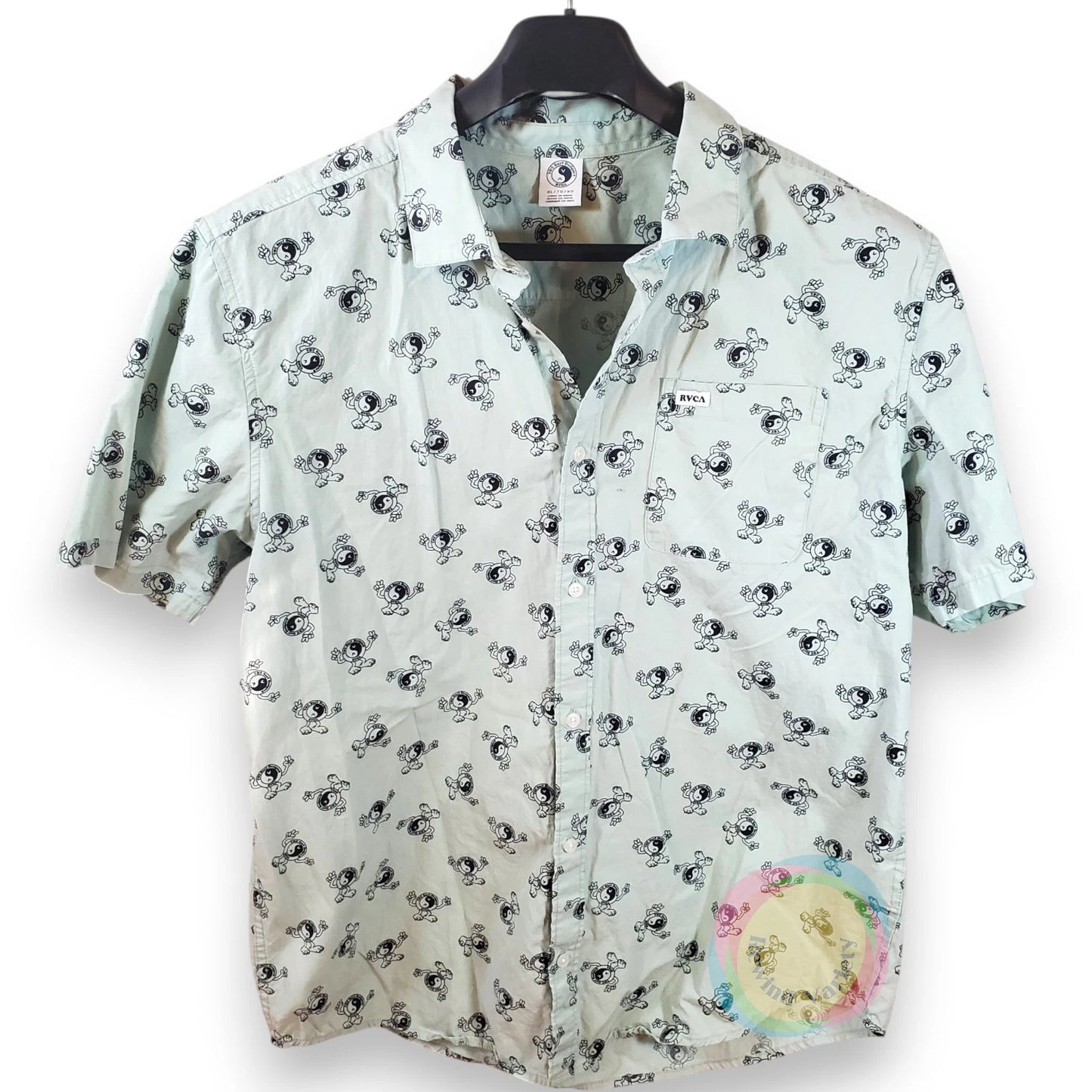 RVCA x T&C Surf Designs Shirt XL All Over Print Yin Yang Mascot Button Down
