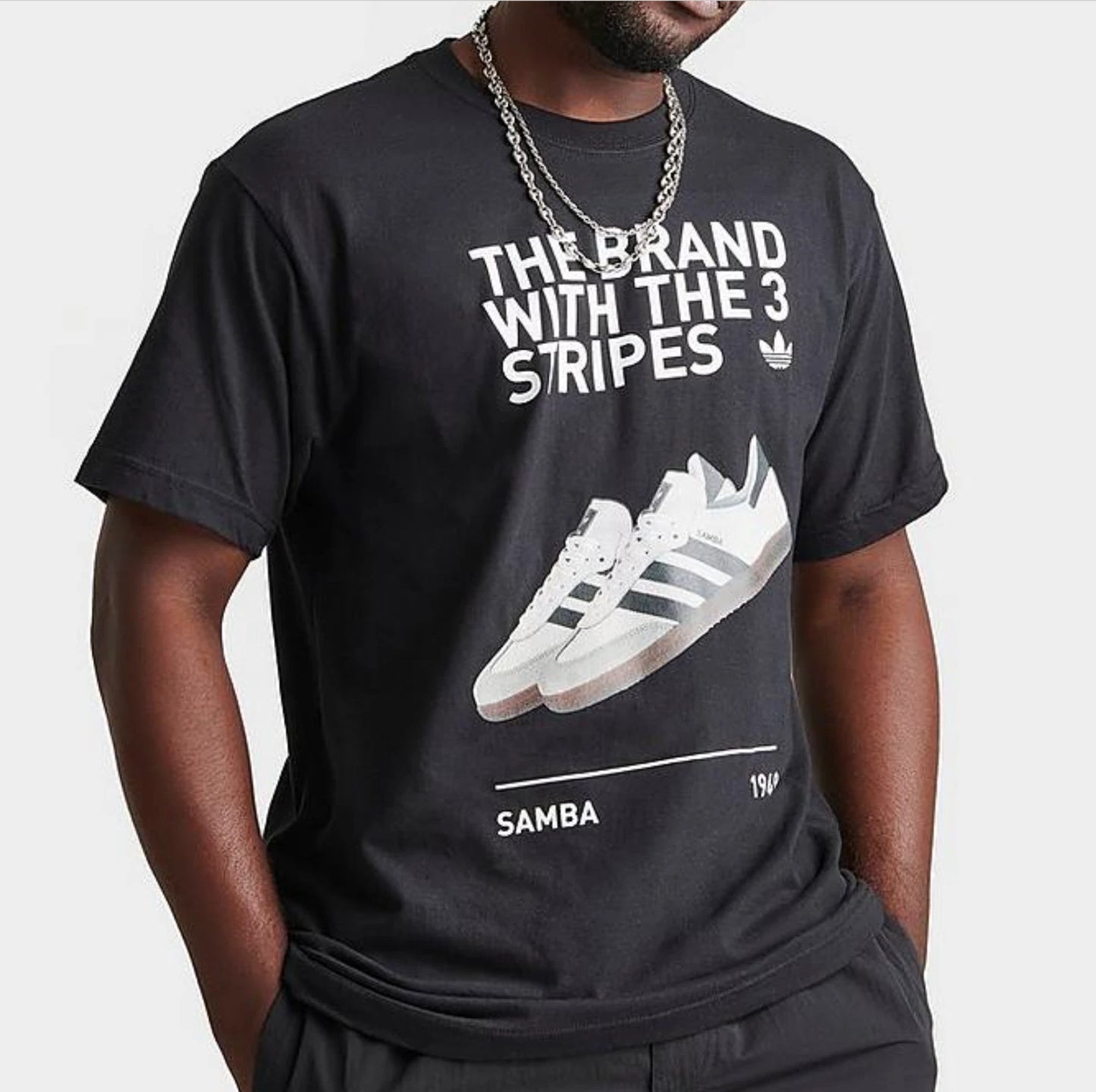 NEW MEN'S ADIDAS ORIGINALS SAMBA TREFOIL TEE SHIRT ~SIZE MEDIUM #JE2040