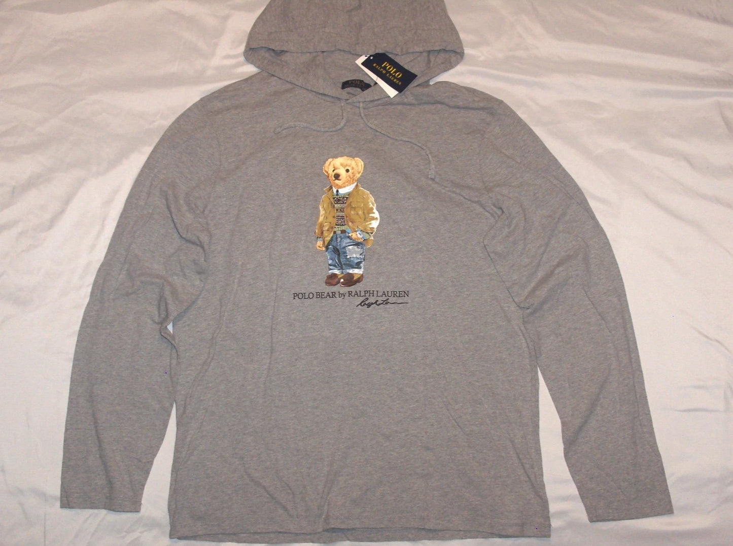 POLO RALPH LAUREN Men's Fair Isle Bear Hoodie Hooded T Shirt Tee, HEATHER GRAY