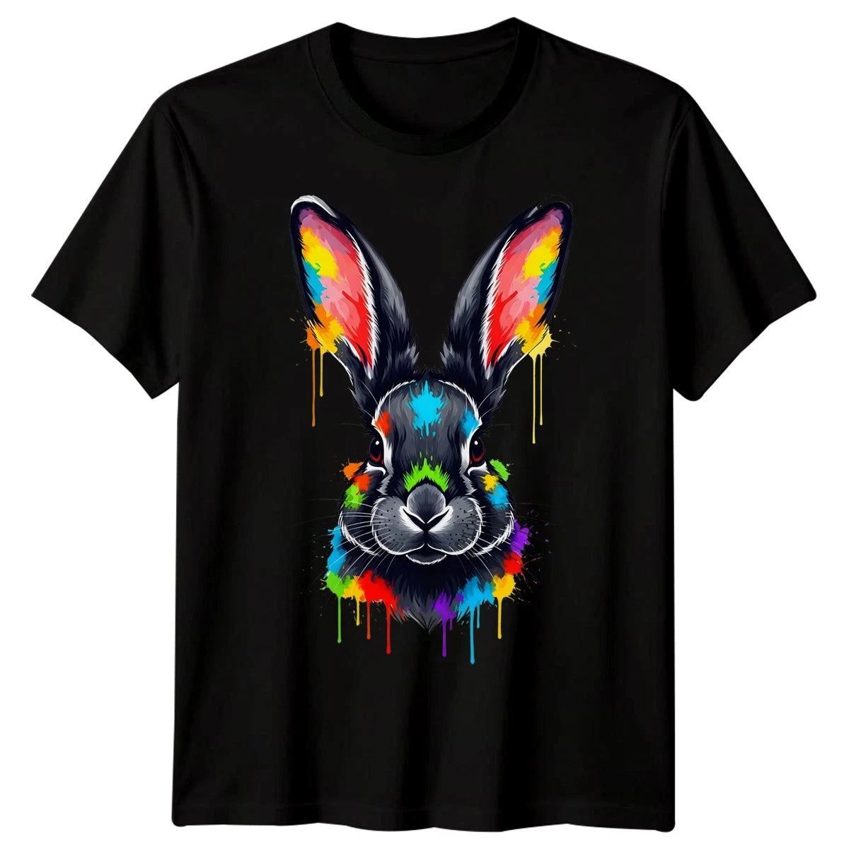 Colorful Rabbit Paint Splatter Animals Unisex T-Shirt Mens Womens Graphic Tee