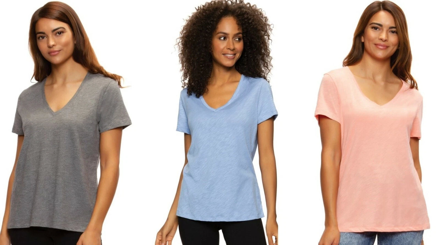 Felina Women Slub Jersey V-Neck Tee Short Sleeve T-Shirt