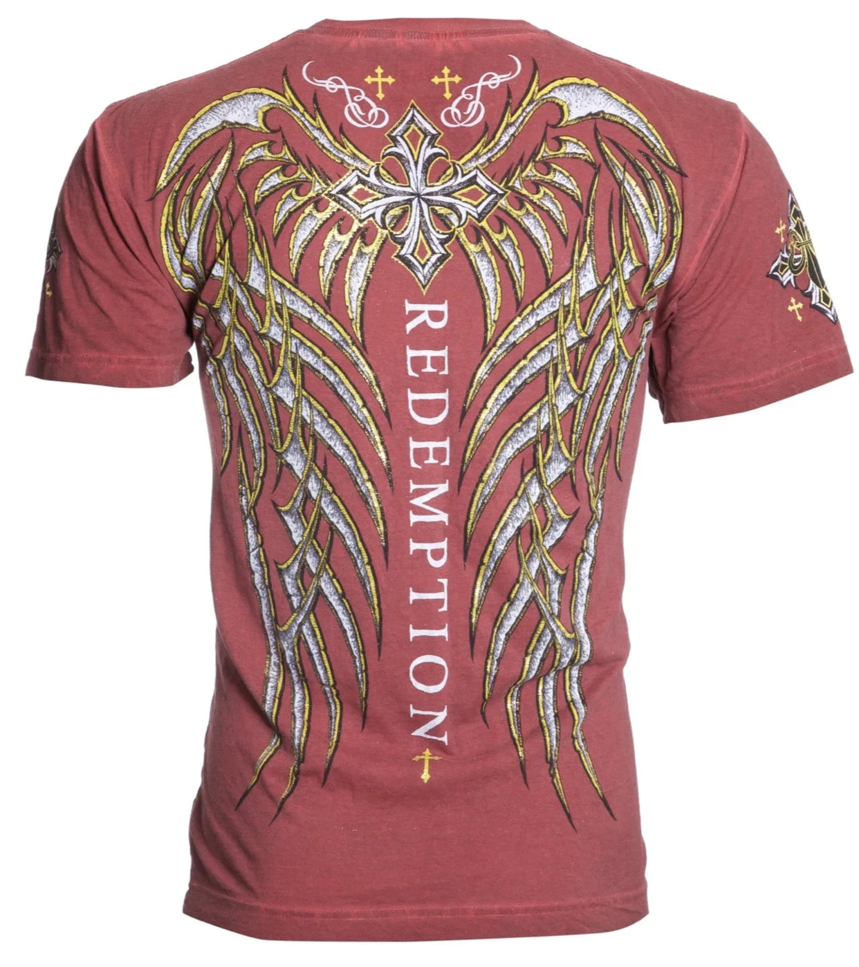 Archaic Affliction Men's T-Shirt Short Sleeve SPINE WINGS Biker Red M-3XL
