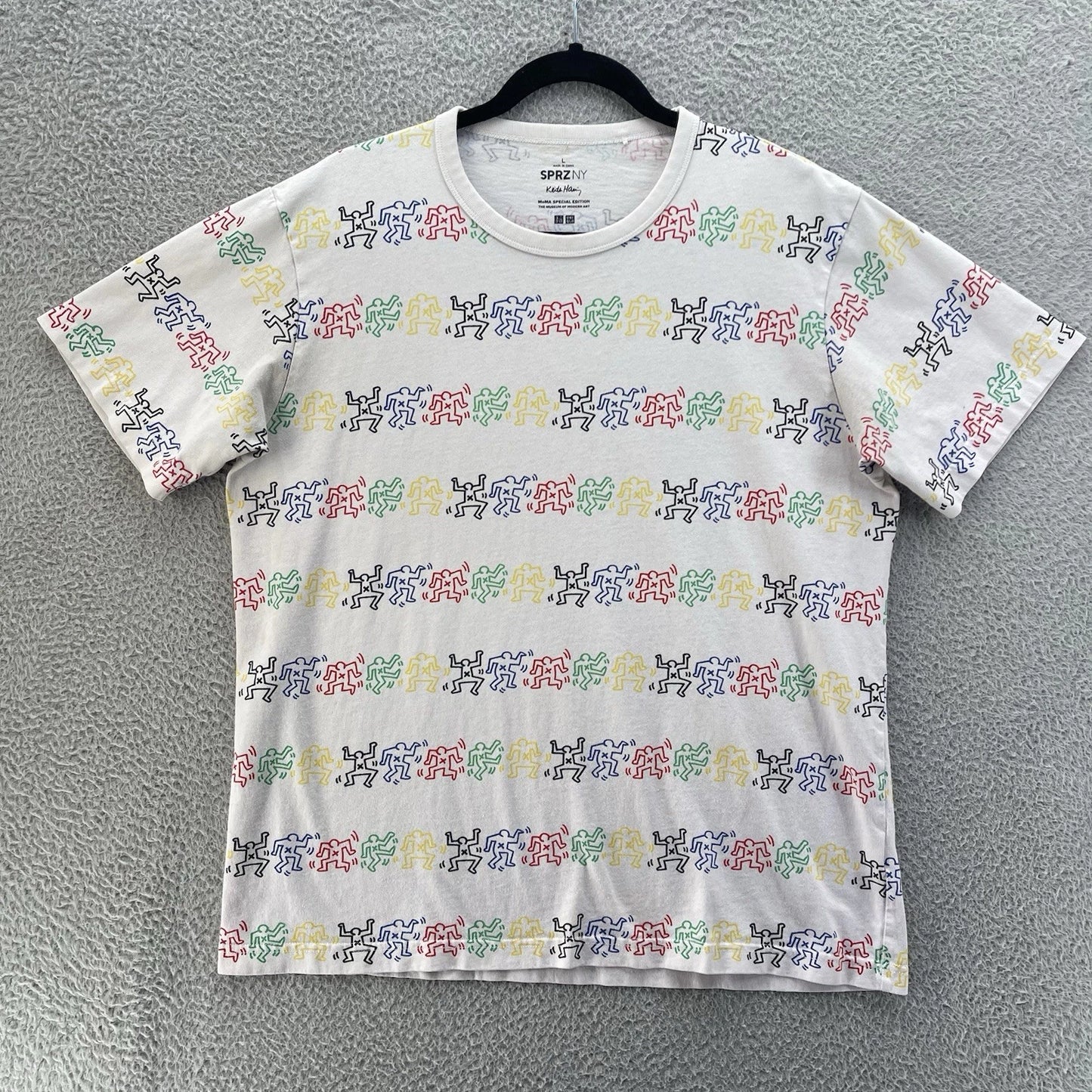 Keith Haring SPRZ Uniqlo T Shirt Large All Over Print Pop Art Dance Best Buddies