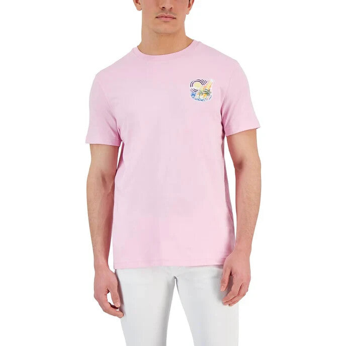 CLUB ROOM Pink T-Shirt Cotton Crewneck Lightweight Graphic Print Regular Fit L