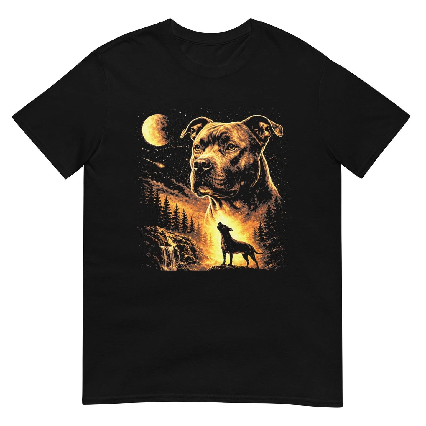 Pitbull Howling to The Moon Vintage Forest 90s Style T-Shirt