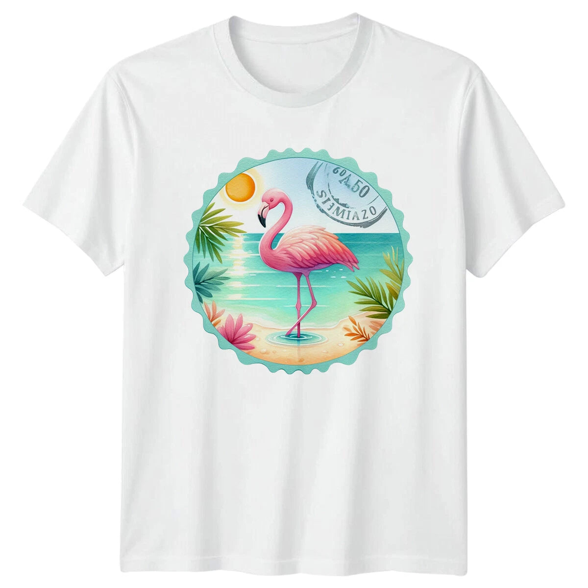 Flamingo Tropical Beach Animals Mens T-Shirt Womens Tee Graphic Unisex Top