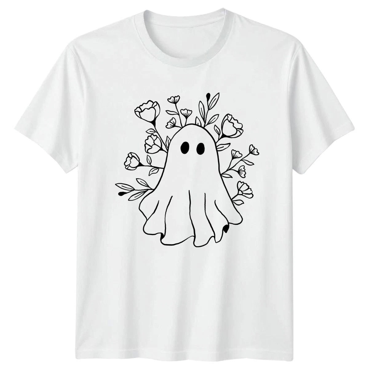 Floral Ghost Spooky Cute Design T-Shirt Whimsical Botanical Halloween Gift