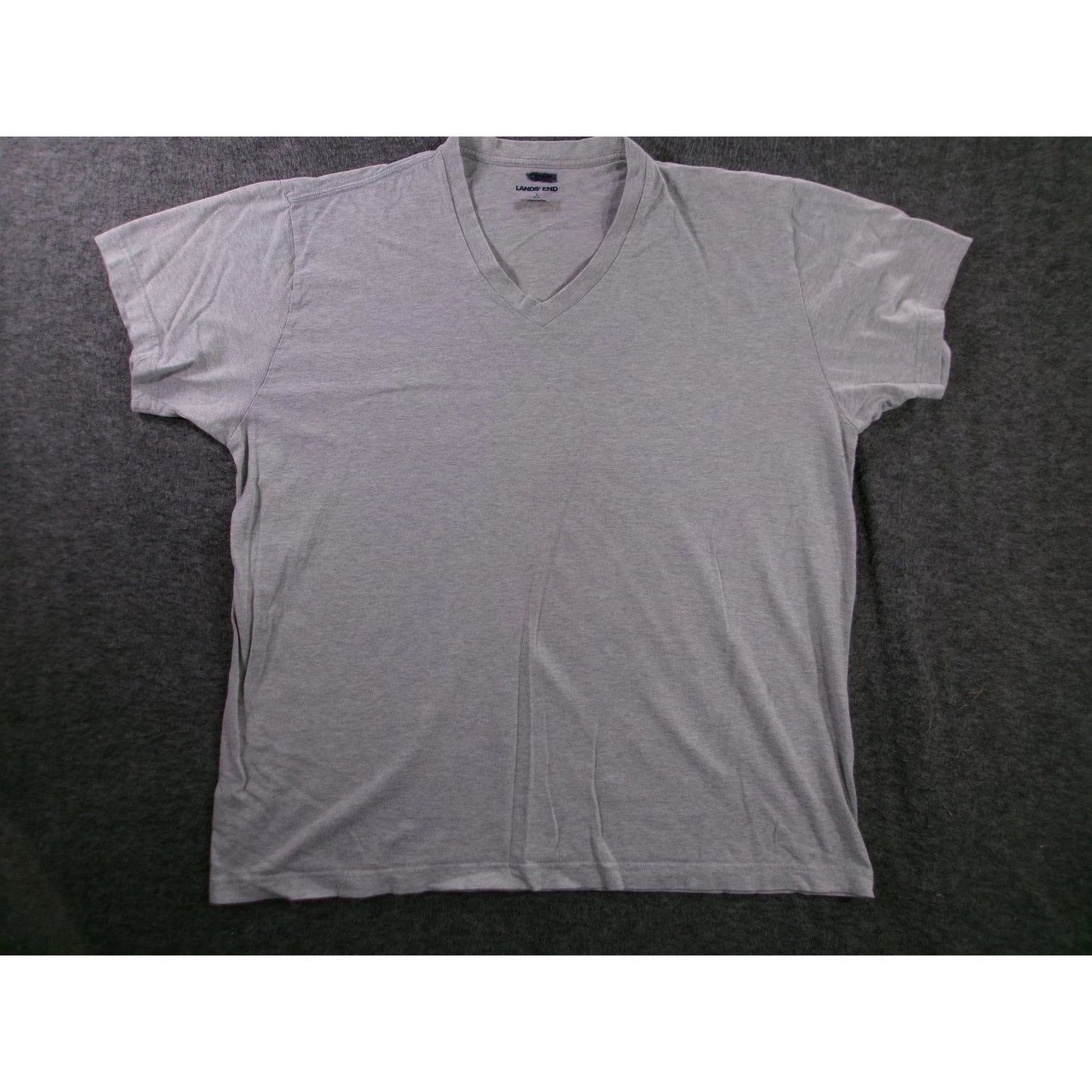 Lands End Shirt Men Large Grey V Neck Classic Lightweight Minimalist Casual