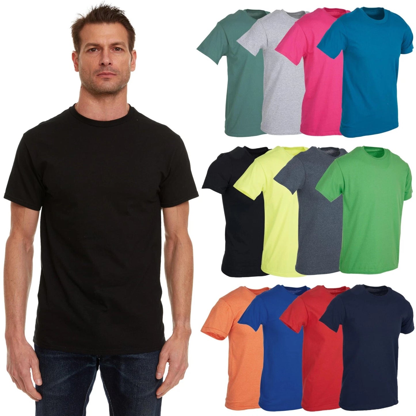SOCKS'NBULK 12 Pk Mix Colors Mens Cotton Crew Neck T-Shirts Bulk Short Sleeve