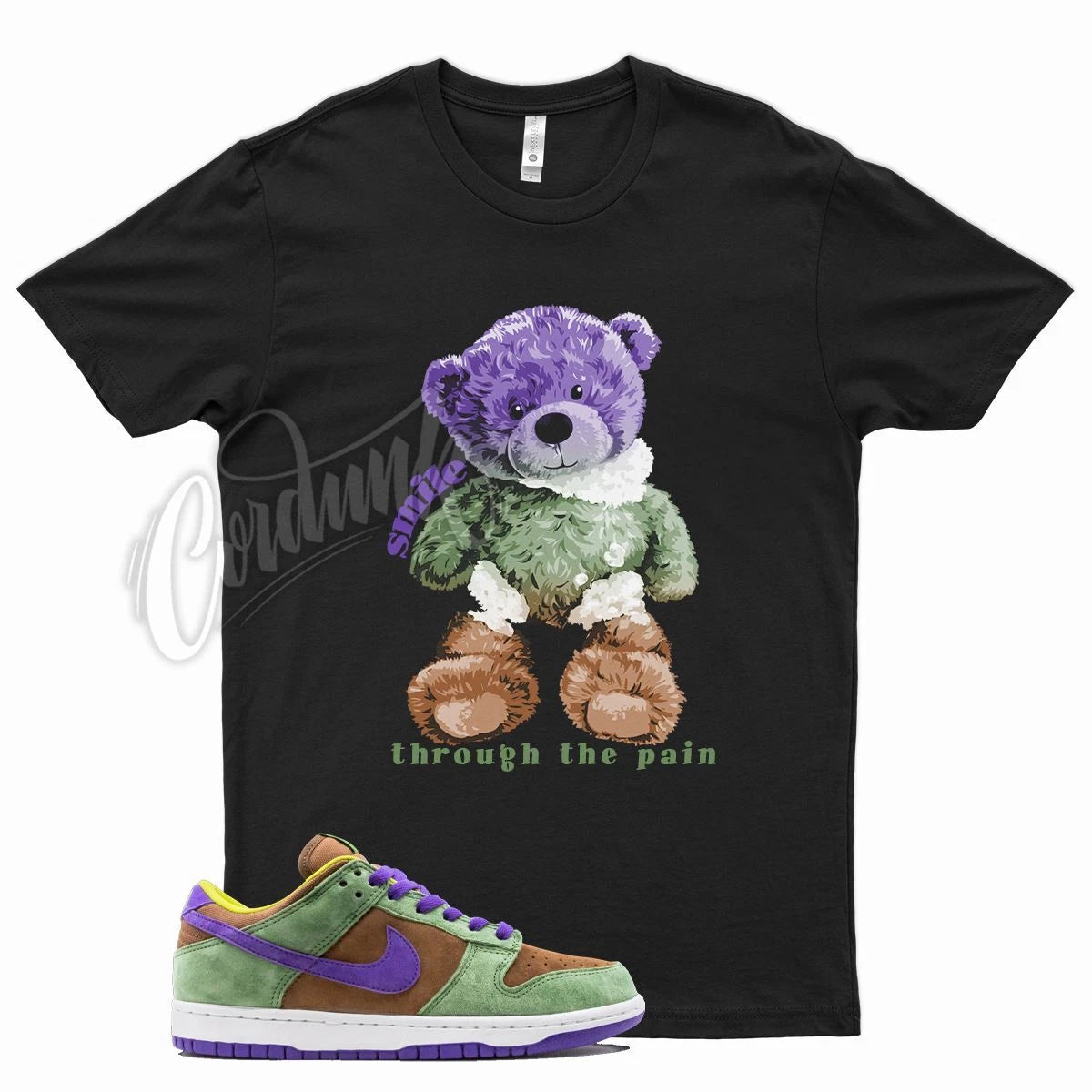 Black SMILE T Shirt to match SB Dunk Low Veneer by Cordunk