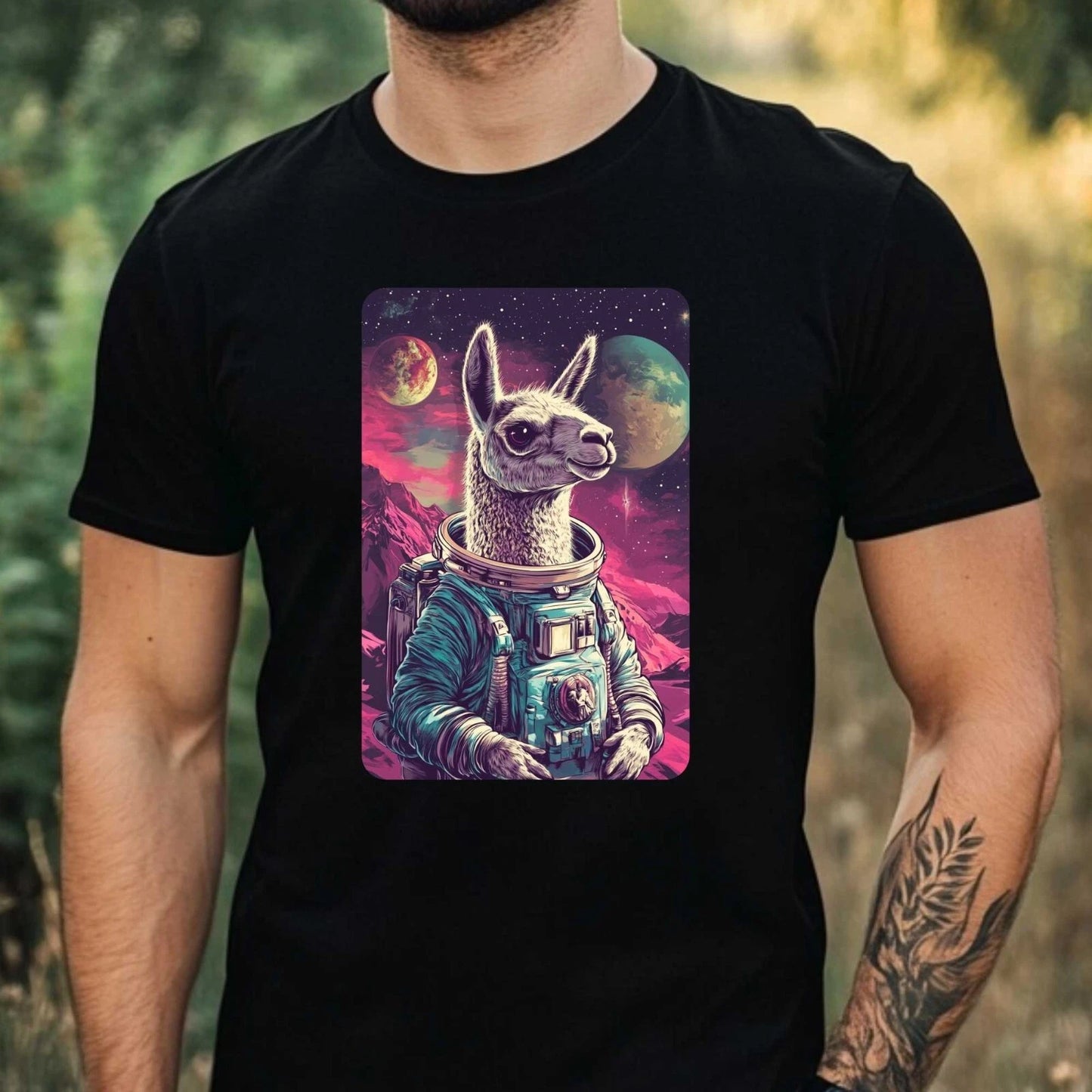 Mens Llama Astronaut Print Cotton T-Shirt Size XS to 5XL