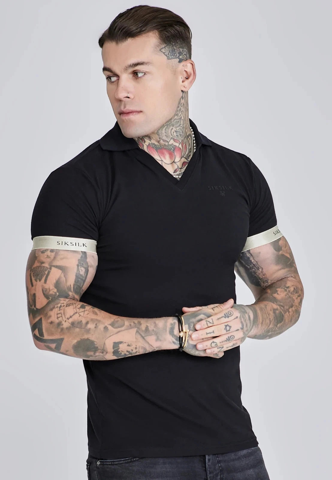SikSilk Mens Black Polo T-Shirt Medium