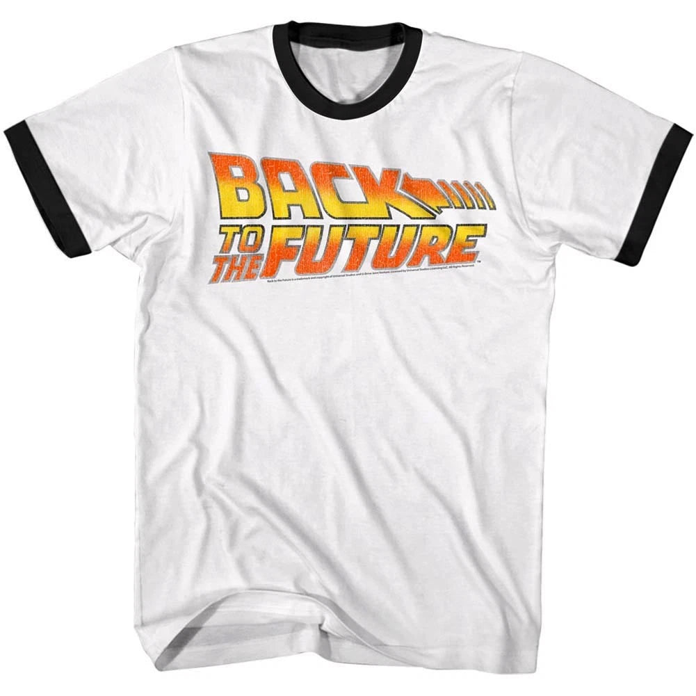 Back to The Future Vintage Movie Logo Men's Ringer T Shirt Classic Retro 80's